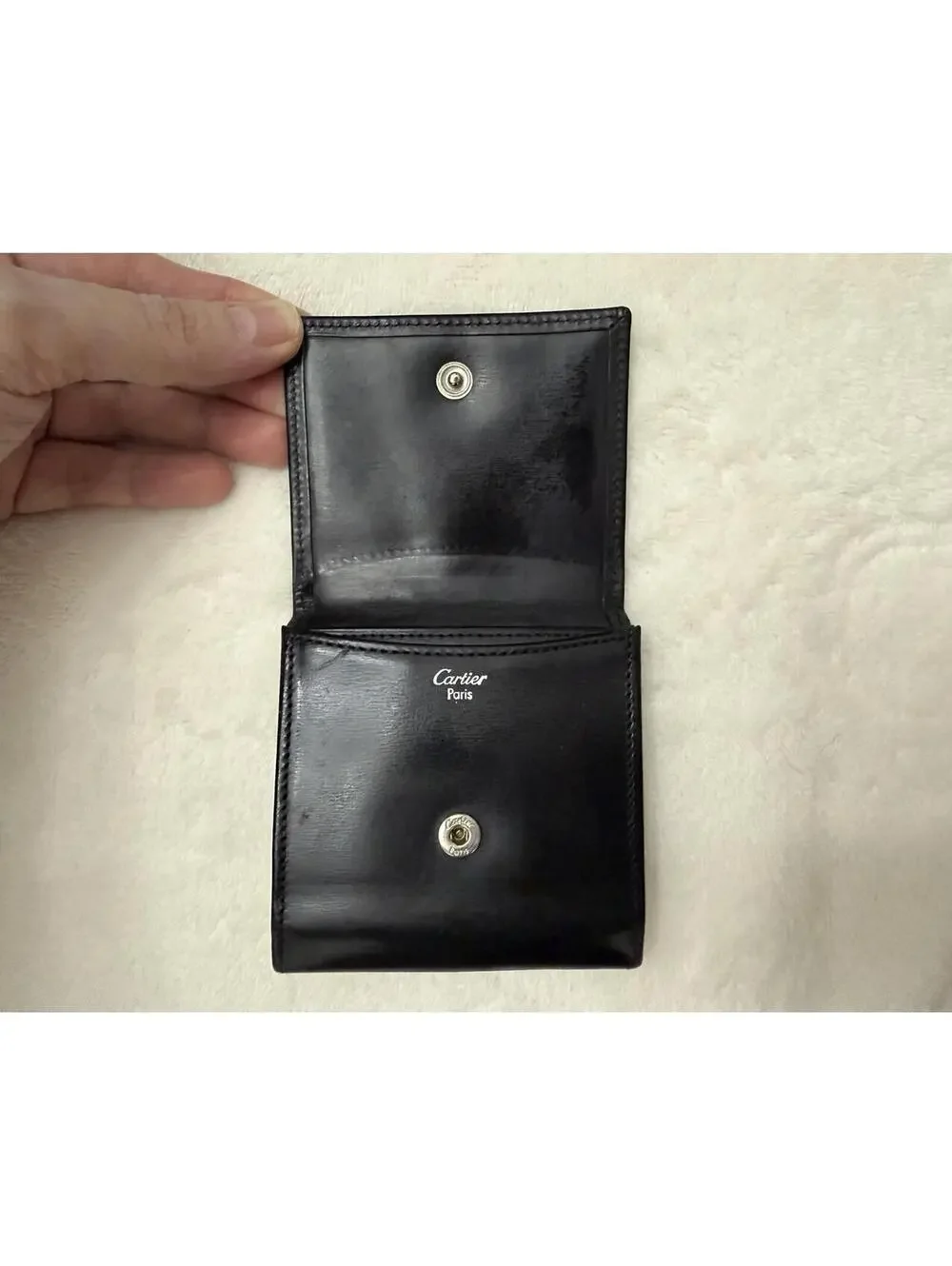 Authentic Cartier Pasha Coin Case Leather Black Men